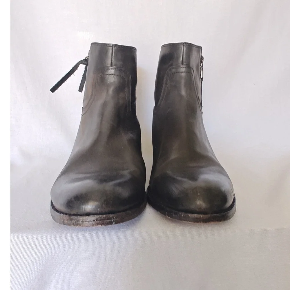 Coach Ankle Boots Womens‎ Black Leather Side Zip Low Block Heel Sample